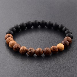 Lion & Son Wooden Beads Bracelet Men's Buddha Bangle Women's Bracelet Gladiator Helmet Wood Hamsa Skull Dumbbell Fitness Bracelet Hand Tied Bangle Surfer Waterproof, Wooden beads, natural stone,