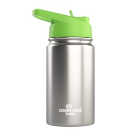 Kids Water Bottle with Straw Leak Proof - Insulated Double Wall Stainless Steel - 12 oz Easy-Sip Toddler Cup - Child Proof Flask - Eco-Friendly Water Bottles (Stainless)