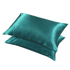 LCBD Standard Size Satin Pillowcase for Hair and Skin, Teal Silk Satin Pillowcases Set of 2, Satin Cooling Pillow Covers with Envelope Closure, 20x26 Inches