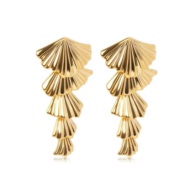 Seashell Earrings, Gold Shell Earrings Long Dangle Beach Drop Stud