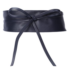 irisaa Leather Waist Belt Women's Wide Obi Belt for Lacing Waist Belt Real Leather Tie Belt Party Belt Waist Band from Italy, navy