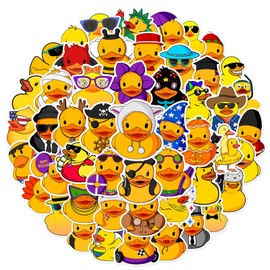 50pcs Lovely Little Yellow Duck Stickers, Cute Duck Decals for Water Bottles, Laptop, Luggage, Skateboard, Phone, Vinyls Waterproof Various Styles Duck Stickers Packs for Kids Teens Girls