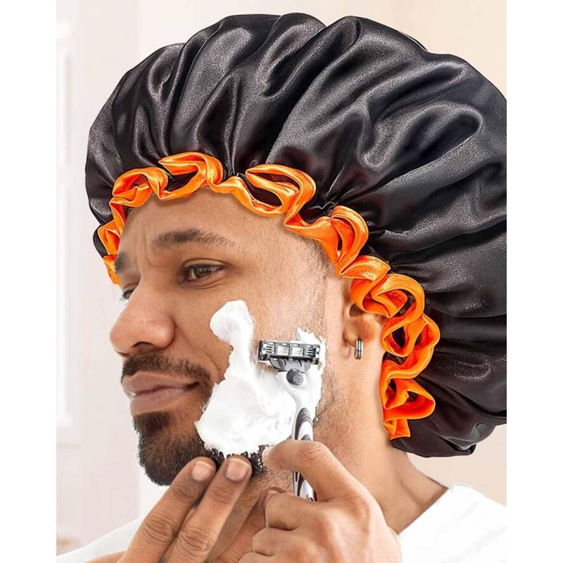 Black Large Shower Cap for Women Long Hair, Reusable Waterproof