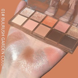 Erinde 10 Colours Eyeshadow Palette, Matter Shimmer Eye Shadow, Glitter Eye Makeup, Travel Size Makeup Pallet, High Pigmented, Naturing-Looking, Blendable, Long Lasting