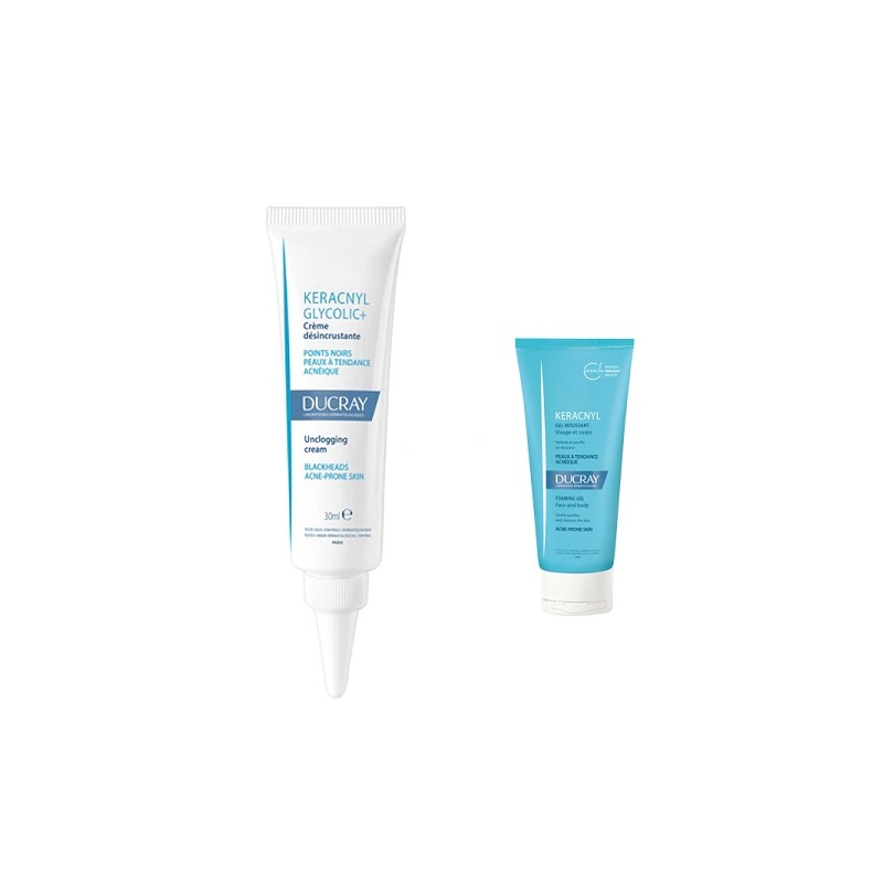 Ducray Keracnyl Promo Glycolic+ Unclogging Cream & Foaming Gel
