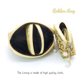 5pc Zipper Jewelry Pouches Brocade Cosmetic Bags Embroidered Coin Purses for Women - Gold