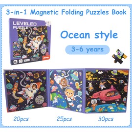 Homewit Puzzle for Children, 3-in-1 Magnetic Game Activity from 3 Years, 20-25-30 Pieces, Puzzle Children on the Theme of Space, Magnetic Game Activity Car Ride Children