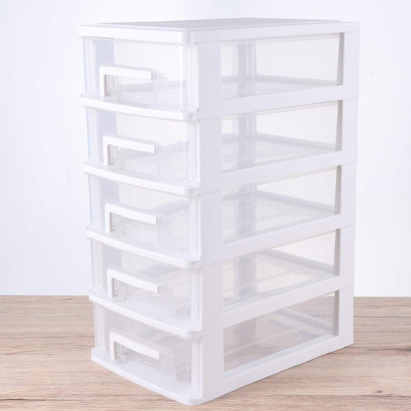 Healeved 5 Drawer Desktop Storage Organizer Clear Small Drawer Desktop