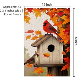 Fall Cardinal Bird Garden Flag 12x18 Inch Double Sided Outside Autumn Yard Decor Flag Maple Leaves Welcome Autumn Thanksgiving Holiday Outside Decorations Burlap Yard Flag