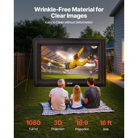 VEVOR 16FT Inflatable Projector Screen, Inflatable Movie Screen Outdoor with 250W Air Blower Projector Screen Oxford Fabric Material Blow Up Screen for Outdoor Backyard, Home Theater, Theme Party
