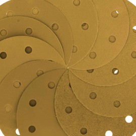 Dura-Gold Premium 5" Gold Hook & Loop 9 Hole Pattern Sanding Discs Variety Pack Box - 60, 80, 100, 120, 180, 220, 320, 400, 600, and 1000 Grit (5 Discs Each, 50 Total) - Automotive, Woodworking