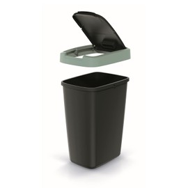 Keden Compacta Q Rubbish Bin with Swing and Hinged Lid, 12 L, Plastic Waste Separation, Waste Bin, Recycling Waste Bin (Black/Light Green)