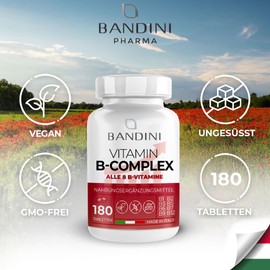 Bandini® Vitamin B Complex - 180 Tablets | High Dose: All 8 B Vitamins (B1, B2, B3, B5, B6, B7, B9, B12) | Independently Laboratory Tested, No Additives - GMO Free, Vegan