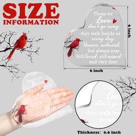 Memorial Gifts for Loss of Father Mother Red Cardinal Memorial Bereavement Acrylic Heart Condolence Sympathy Gifts in Memory of Loss of Loved One for Table Centerpieces Remembrance(6 x 6 Inch)
