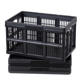 45L Plastic Collapsible Storage Bins 3-Pack Stackable Folding Storage Crates with Handles Holds 33 Lbs Per Bin Foldable Hecolor: Black Color