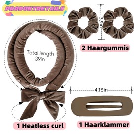Heatless Curls Blowout Set Über Nacht | Lockenwickler Ohne Hitze mit 160cm Band & 2 Stirnbändern | Weicher Samt & Rutschfest | Für Mittellanges Haar (Braun)