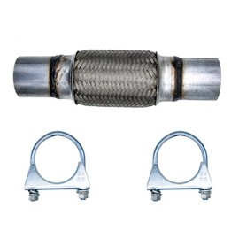 Tutuxio Exhaust Flex Pipe 2"x6"x10" with 2pcs U-Bolt Clamps, Universal Type Stainless Steel Flexible Exhaust Tube Double Braid Heavy Duty Flex Muffler for Cars Trucks Buses Pipes Replacement