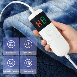 Cushious Electric Heated Blanket Throw 50''x60''Size Faux Fur Heating Blanket 10 Heating Settings, 1-8h Timer & Overheat Protection, Machine Washable, Soft Flannel and Sherpa Full Body Warmth