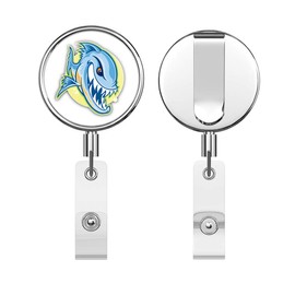 Angry Piranha Round ID Badge Key Card Tag Holder Badge Retractable Reel Badge Holder with Belt Clip