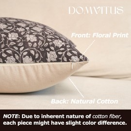 DOMVITUS Floral Pillow Covers 20x20, Throw Pillows for Couch, Block Print Pillow Cover, Decorative Neutral Accent Throw Pillow Covers for Living Room, 1PC, Dark Brown