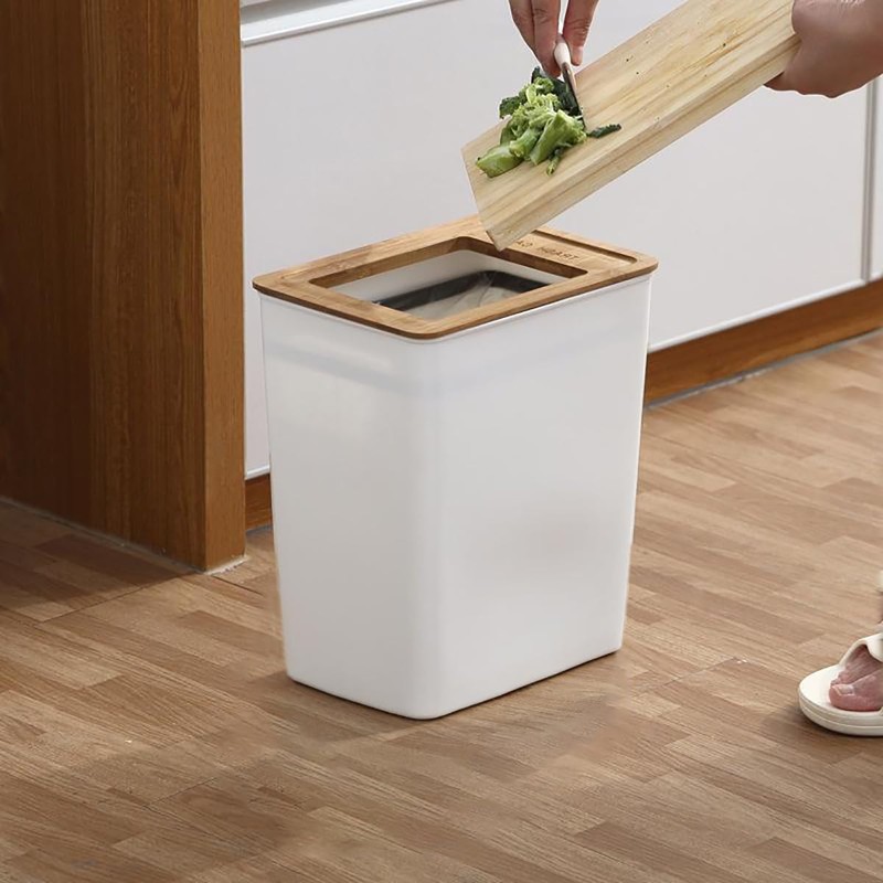 tricolor Plastic Trash Can with Invisible Bag Ultra-Slim Space-Saving Trash