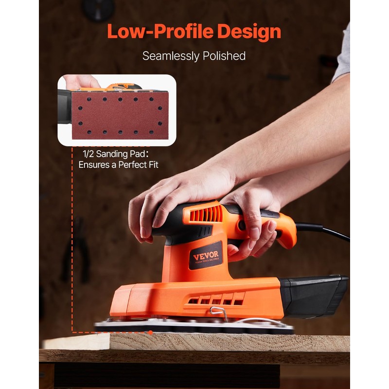 VEVOR Sheet Sander, 1/2 Sheet 2.5A Electric Sander for Woodworking,
