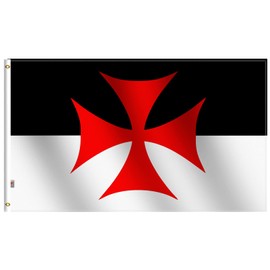 Rhungift Knights Templar Battle Flag 3 X 5 Ft,Canvas Header and Double Stitched - Brass Grommets for Easy Display,Vivid Color and UV Fade Resistant Christian Catholic Church Military Battle Flag