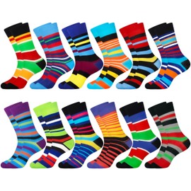 Jeasona 12 Pairs Mens Socks 9-11 Multipack Cotton Colourful Calf-length Socks for Men Birthday Gift Striped Socks Colourful for Men Crazy Novelty Socks Men