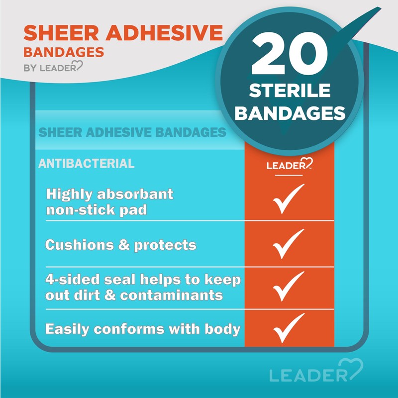 Leader Sheer Adhesive Bandages, Packs ofBlends with Skin, Helps Prevent
