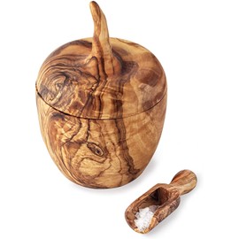 Forest Decor Wooden Salt Box with Scoop - Wood Salt Cellar with Lid - Handmade Spice Holder - Salt Keeper Spice Storage Box - Eco-friendly Bath Salt Container - Olive Wood Pepper Bowls & Spice Jars