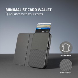 Fidelo Slim Wallet for Men – RFID Blocking Minimalist Credit Card Holder with Sliding Pop-Up Design, Front Pocket Wallet, Black Leather (Sliding & Fold), Wallet & Band Pack