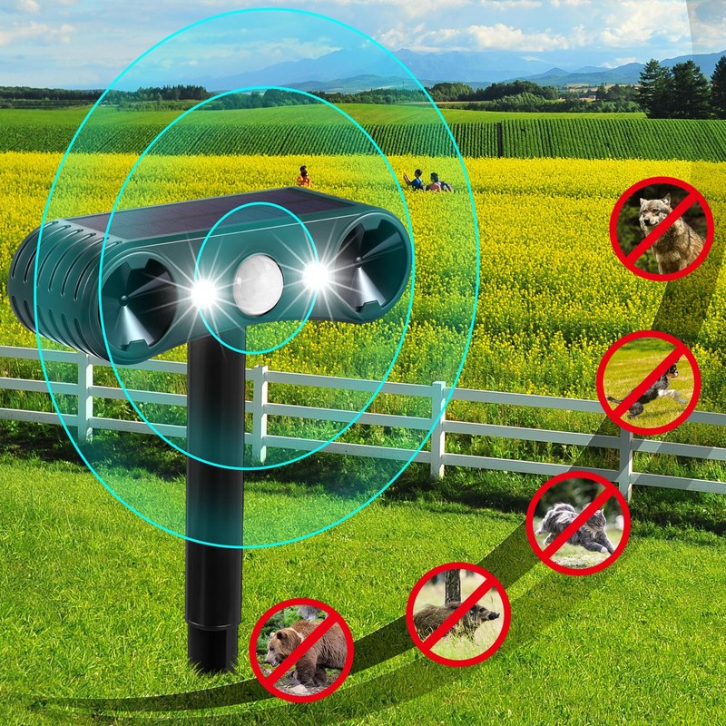 Qualirey 2 Pcs Solar Nocturnal Ultrasonic Light Animal Repeller Outdoor
