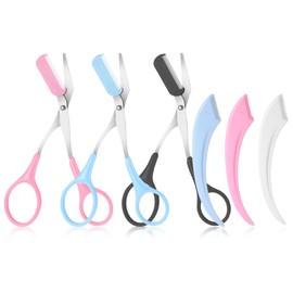 6 Piece Eyebrow Scissors with Comb Curved Eye Brow Razor Stainless Steel Non Slip Finger Grips Eyebrow Trimmer Scissors Brow Shaping Beard Shaving Kit Hair Removal Beauty Accessories for Women Men