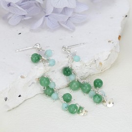 AeraVida Star and Moon with Simulated Green Jade Cluster Sterling Silver Dangle Earrings | Sterling Silver Stud Earrings | Earrings for Women | Stud Earrings | Casual Stud Earrings | Handmade
