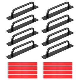 sourcing map 8Pcs Barn Door Handles, 180mm / 7 Inch Length Hole Center Sliding Gate Door Pull Handle Aluminum Alloy Cabinet Handles with Base for Kitchen Bathroom Wardrobe Closet (Black)