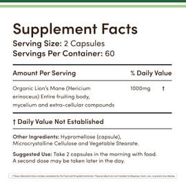 Organic Lions Mane Mushroom Capsules (120 Count), for Brain Support and Immune Health, Third Party Tested and Grown in The USA - by Double Wood
