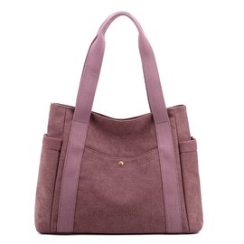 JIANLINST Women's Canvas Tote Handbags Multi-pocket Retro Casual Shoulder Bag Top Handle Satchel Tote Purse Purple coffee