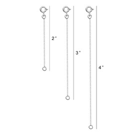 LeCalla 925 Sterling Silver 3 Pcs Box Chain Necklace Extenders for Women, Extension Chains Necklaces Bracelet Anklet with Spring Ring Clasp 2", 3", 4" Inches