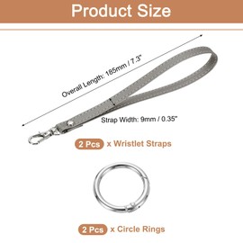QUARKZMAN 2 Stück Handgelenkschlaufe, PU-Leder Handgelenkband Schlüsselanhänger Handschlaufe Ersatz mit Kreisring für Handyhülle Schlüssel Geldbörse, Grau