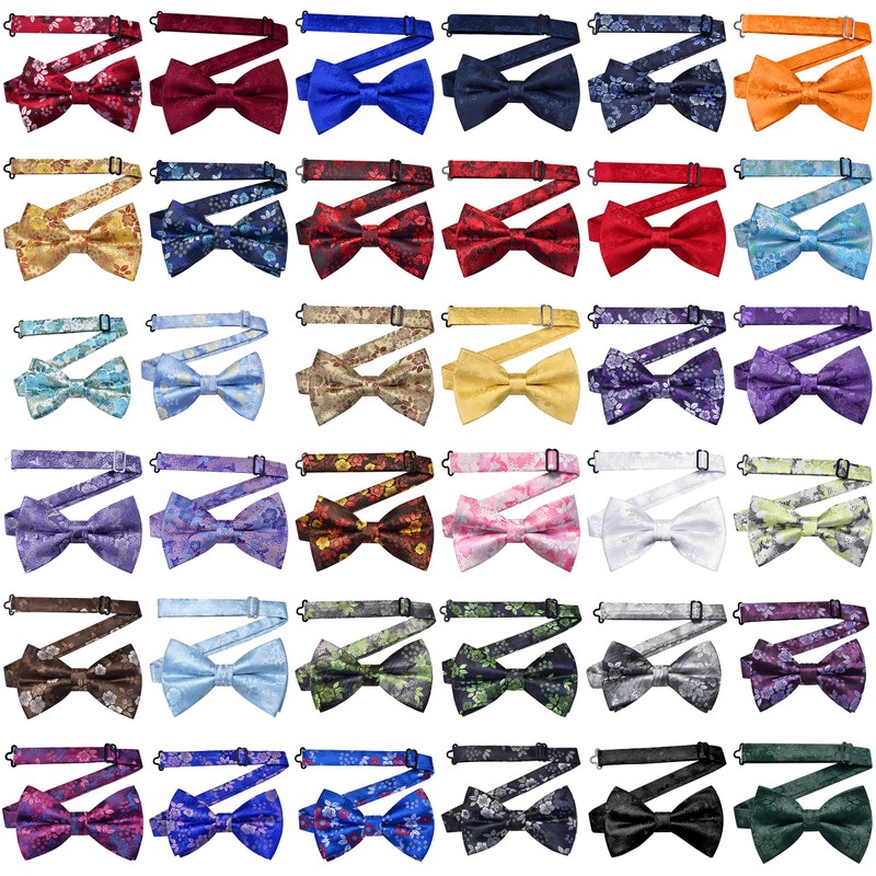 GUSLESON Mens Red Purple Bow Tie for Wedding Pre-Tied Silk