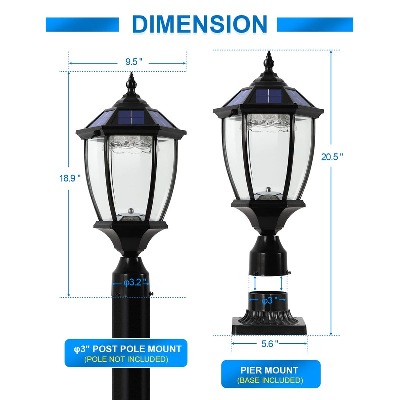 GYDZ Solar Outdoor Lamp Post Light with Dusk to Dawn