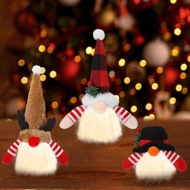 HomeChi Gnomos de Navidad con Luz 3 Pcs, Peluche de Muñeca sin Cara Adornos de Gnomo de Navidad para Regalos de Decoración de Regalo de Mesa para El Hogar de Vacaciones