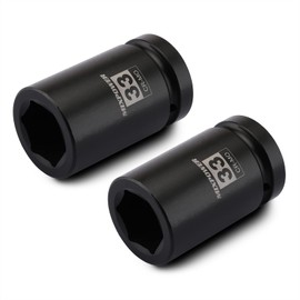 MIXPOWER 2 Pieces 1 Inch Drive Deep Impact Socket, CR-MO, 33mm, 6 Point, Radius Corner Design, Axle Nut Impact Grade Socket for Easy Removal, 2PCS Set