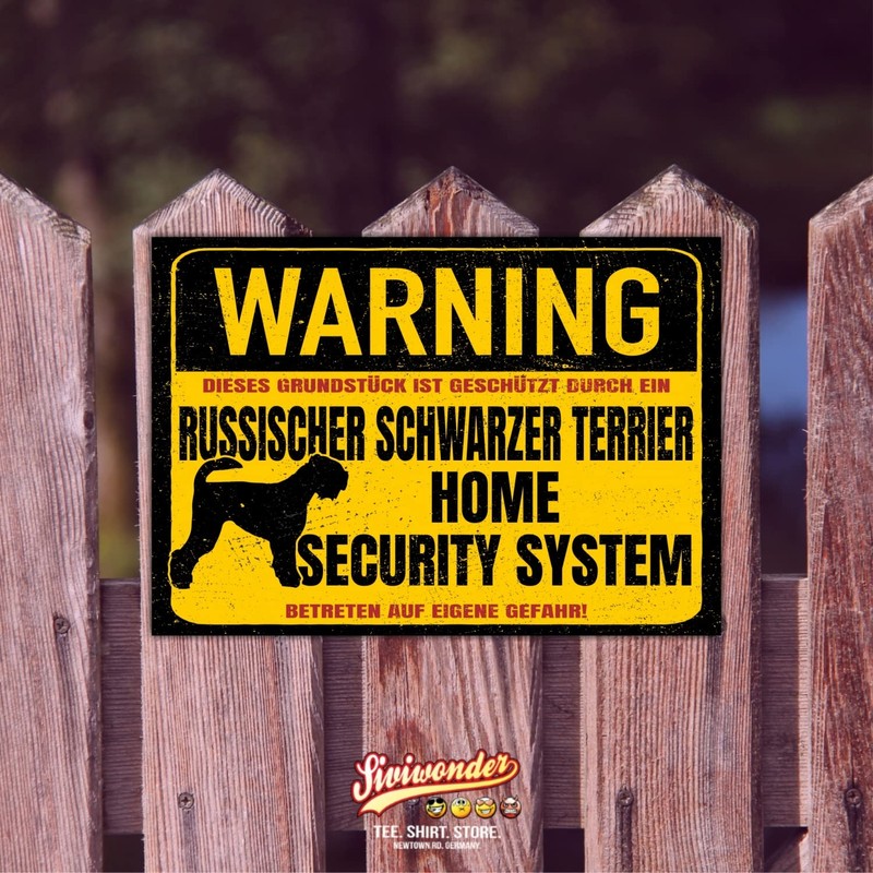 Russian Black Terrier Warning Security System Door Sign