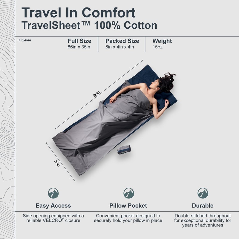 Cocoon Cotton Travel Sheet, tuareg hellgrau/elepant dunkelgrau