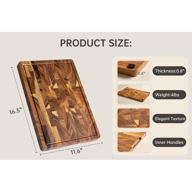 FYCTIO Walnut End Grain Cutting Board with Juice Groove &