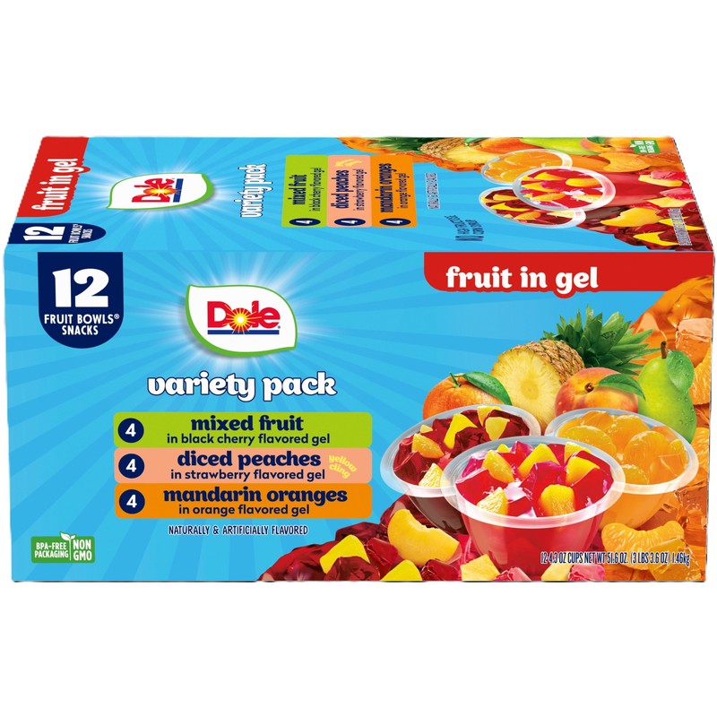 Unbranded Dole Fruit Bowls in Gel: Peaches, Mandarin Oranges, &