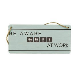 Genius at Work: Funny Full Colour Hanging Plywood Sign - Creative Office & Kids Room Décor