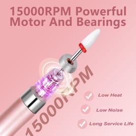 Electric Nail Drill File Cordless,Portable Rechargeable Nail File Kit for Acrylic & Gel Nails,Professional Efile for Manicure Pedicure Polishing,with 12 Nail Drill Bits 31 Sanding Bands,Rose Gold