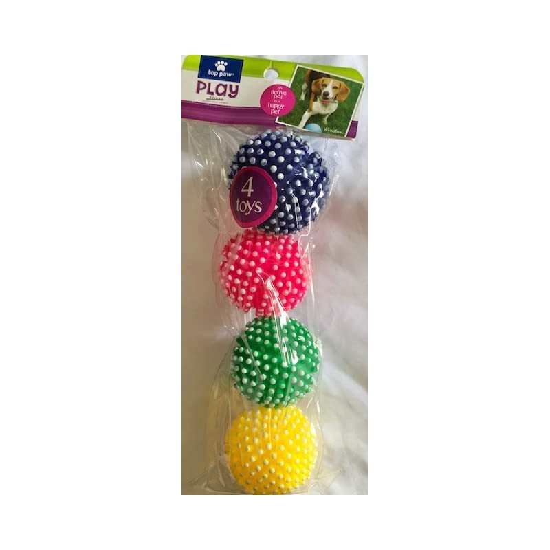 1-Set of 4 Spikey Squeaker Balls Bright Colors Play Fetch